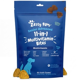 Zesty Paws Senior Dog Multivitamin Treats - Glucosamine for Dogs + Digestive Enzymes & Probiotics - Grain Free Dog Vitamins and Supplements for Skin & Coat + Immune Health Chicken - Advanced - 60ct