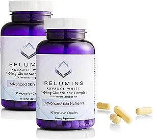 Pack of 2 Relumins Advance White 1650mg Glutathione Complex - 15x Dermatologic Formula with Advanced Skin Nutrients- 2 Bottles, 90 Capsules Each, 180 Total Capsules