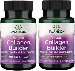 Swanson Vegan Collagen Builder - Featuring Dermaval - Hair, Skin, Nail Health - 60 Veg Caps (2 Pack)