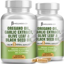 JB Wellness Oregano Oil, Garlic Extract, Olive Leaf, with Astragalus - Immune Support & Digestive Health Supplement for Women and Men - 120 Count