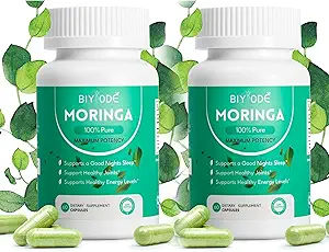 100% Moringa Pure Capsules, Supports Sleep, Joints, Energy Moringa Powder Organic Capsules Sleep Quality Natural Energy Boost Antioxidant Rich Moringa Supplement, 60 Capsules(2pc)