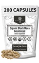 Organic Gelatinized Black Maca – 3X Stronger 200 Capsules for Men & Women, Natural Energy Supplement for Focus, Performance, Stamina & Endurance, Mood Enhancement and Stability, Mental Clarity 1000mg