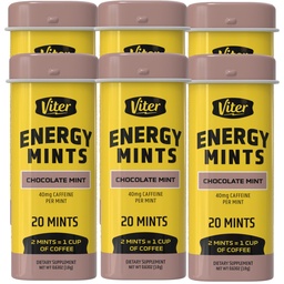Viter Energy Caffeinated Mints 40mg Caffeine, B Vitamins, Sugar Free. (Chocolate Mint, 20pcs, 6 Pack)