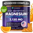 Secret Element Magnesium Glycinate 2150MG Gummies for Women and Men, High Absorption Magnesium Glycinate, Citrate, Malate Gummies for Adults & Kids, Sleep Support, Sugar Free, Vegan, 60 Chews, Orange