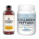 AMANDEAN Premium Liposomal Vitamin C & Bovine Collagen Peptides Bundle. Powerful Antioxidant. Liquid Quali-C. Grass-Fed Collagen. Hydrolyzed Type 1 & 3. Immune Support. Healthy Skin, Hair & Nails
