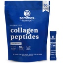 Zammex Grass Fed Collagen Peptides Type 1 & 3 Unflavored, Peptide Rich Keto Protein for Coffee & Drink Mix, Hair Skin Nails Support, Hydrolyzed Supplement Powder for Men & Women, 30 Single Sticks