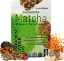 PowderVitamin Organic Ceremonial Mushroom Matcha Certified Pesticide-Free Grass-Fed Collagen Types I & III 8 Fruiting Body Mushrooms Tested for Beta-Glucans Focus Digestion & Immunity 30 Servings