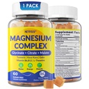 Magnesium Complex Gummies 400mg, Magneisum Glycinate Citrate Malate + Turmeric, GABA, B6 B12, Kava Kava, L-Theanine for Sleep, Calm, Relaxation, Energy, Magnesium Gummies for Women Men, Vegan, 60 Cts