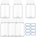 Sibba Clear Pill Bottle 6 Pcs Empty Medicine Organizers 30ML Jar Powder Box Storage Transparent Reagent Containers Plastic Dispenser Leak Proof Caps Receptacle for Toiletries Counter Labels