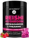 Natural Reishi Mushroom Gummies & L Theanine with Ashwagandha - Potent Mushroom Supplements for Immune Support, Stress Relief & Improve Sleep Gummies - Ashwagandha Gummies for Women & Men