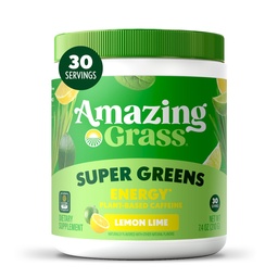 Amazing Grass Super Greens Powder Energy, Organic Greens Blend Smoothie Supplement, Plant Based Caffeine, Yerba Mate, Green Tea Leaf, Beet Root, Lemon Lime, 30 Servings, 7.4 Ounce (Packaging May Vary)