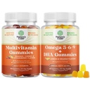 Bundle of Multivitamin Gummies - Halal Multivitamin Gummy with B12 Biotin Zinc & Vitamin D and Vegetarian Omega 3 6 9 DHA Gummies for Brain Bone Heart Health and Joint Support - Burpless Fish Free