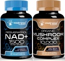 WELLNESS LABSRX NAD Supplement, 1500mg - Liposomal NAD+ Supplement with Resveratrol | Organic Mushroom Supplement Capsules - 10000mg - 25 in 1 Mushroom Complex Capsules | Bundle